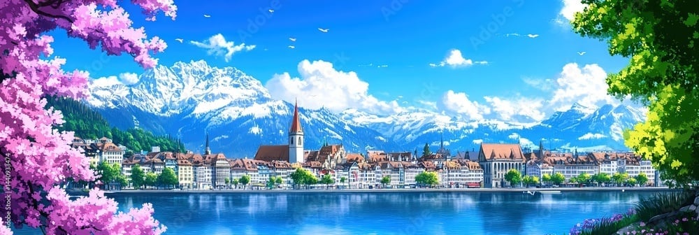 anime bern switzerland downtown skyline