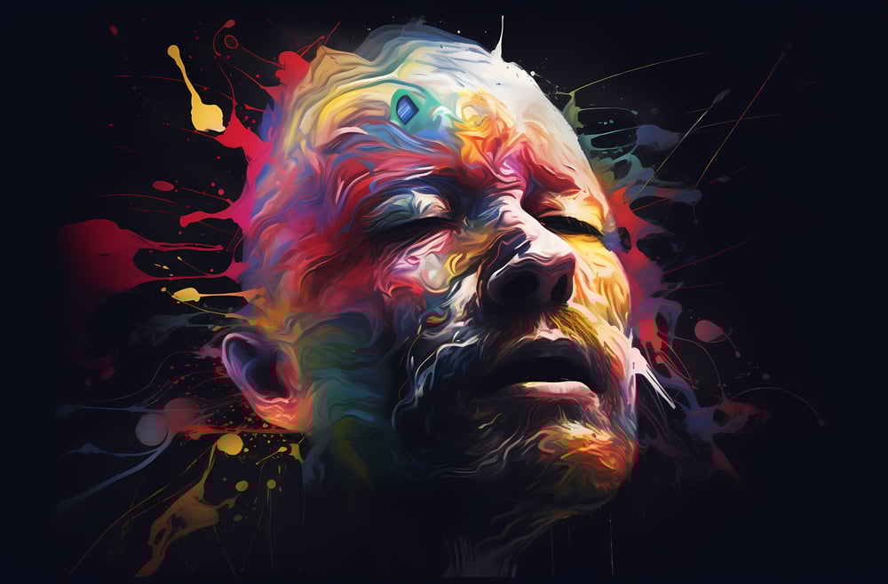generative AI interpretation of adhd - a human face splashed with colour